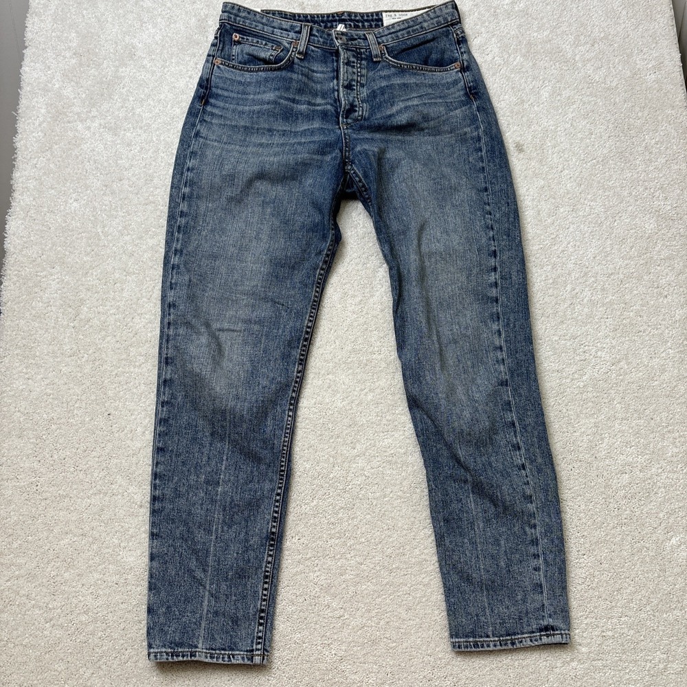 Rag & Bone Rosa Midrise Boyfriend Women's 27 Farrow Blue Wash Button‎ Fly